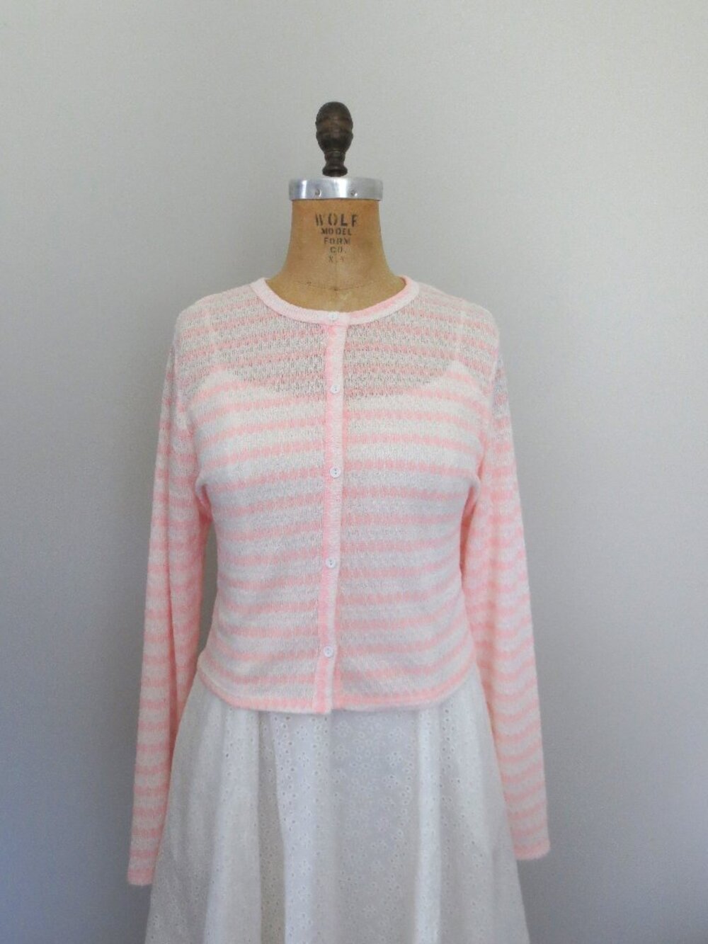 Urban Outfitters Pink & White Stripes Button Front Cropped Cardigan